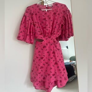 Pink Floral Dress with Puff Sleeves